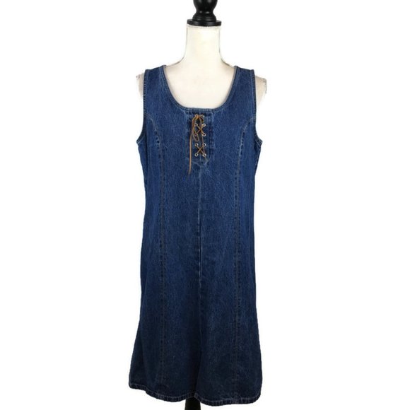 Vtg Expressions Denim Jumper Dress Size 